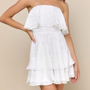 Lulu's True Lover White Strapless Ruffled Mini Dress Floral Bridal Cottagecore